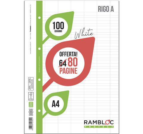 8023485 243221 ricambio white 80pag a4 rigo a banda
