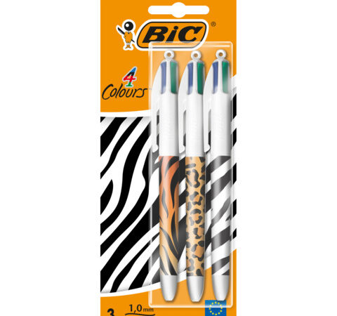 Bic 4 color decor ballpoint pen body animal print bl004 bliste